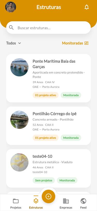 Lista de estruturas no celular
