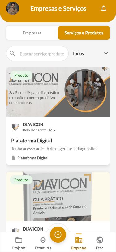 Serviços e Produtos no celular
