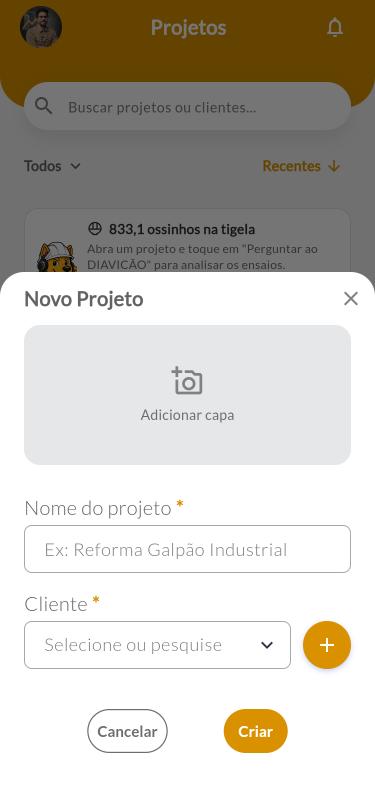 Formulário Novo Projeto no celular