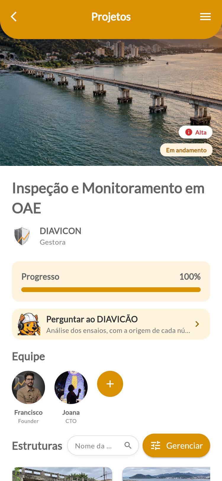 Topo da página do projeto no celular