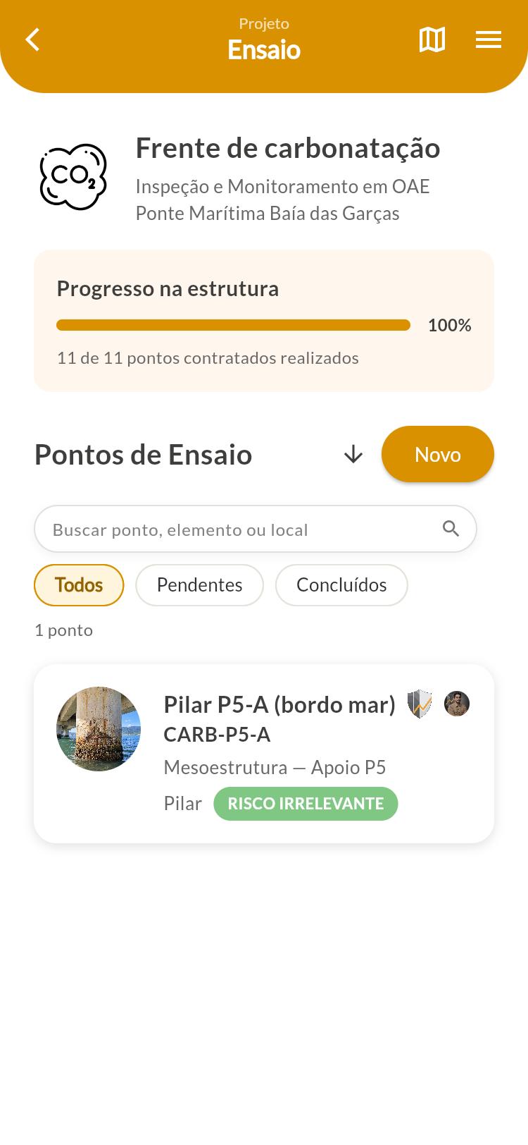 Pontos do ensaio no celular