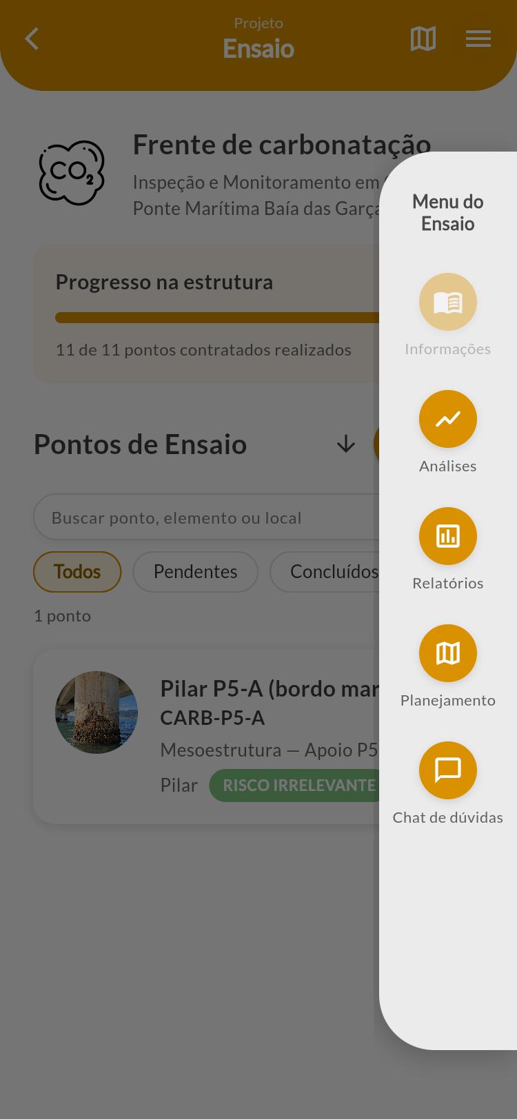 Menu do Ensaio no celular