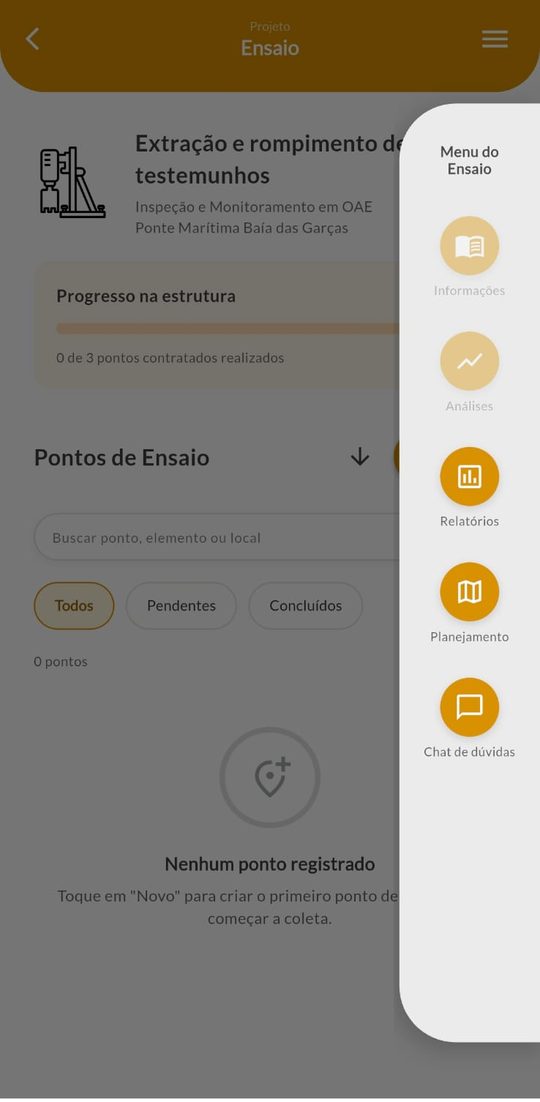Menu do ensaio no celular com o item Planejamento