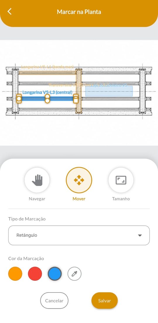 Editor Marcar na planta no celular, no modo Mover