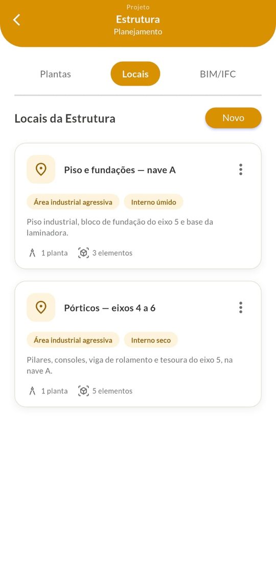 Locais de um galpão industrial no celular