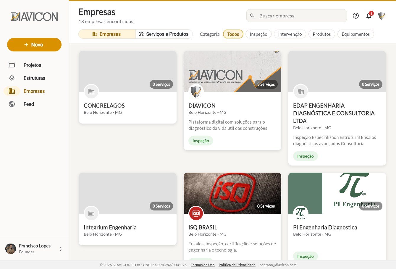 Lista de empresas no computador