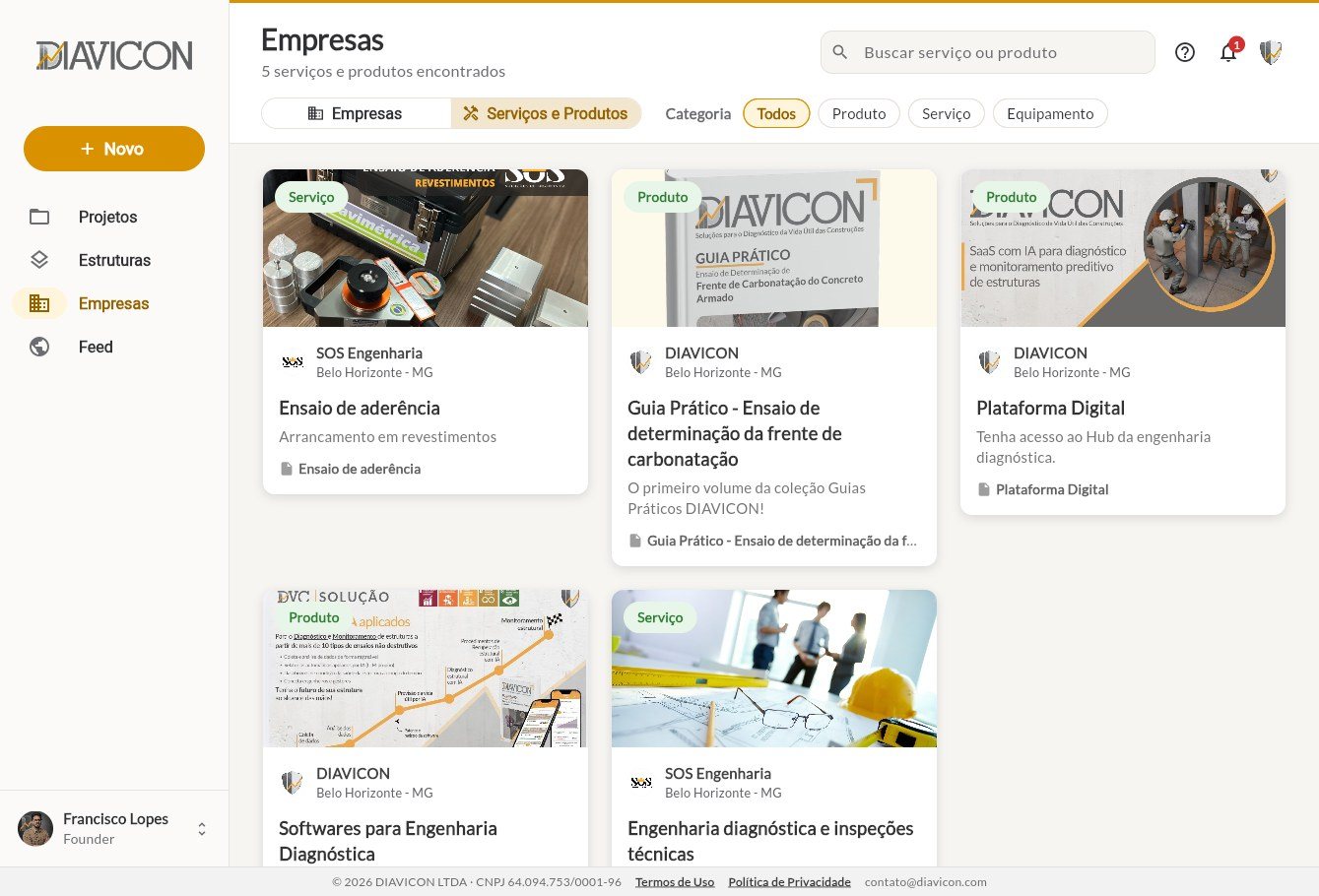 Aba Serviços e Produtos no computador