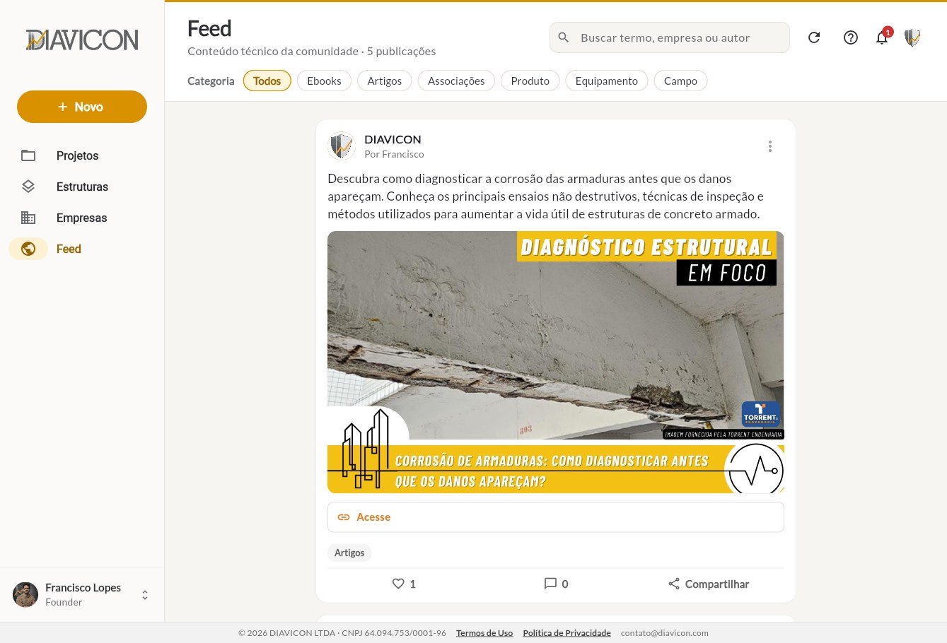 Feed técnico no computador