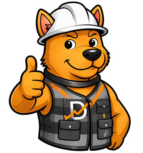 DIAVICÃO, mascote da DIAVICON, fazendo sinal de positivo
