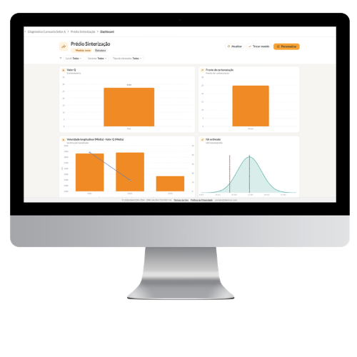 Dashboard de monitoramento de uma estrutura na plataforma DIAVICON, em um monitor