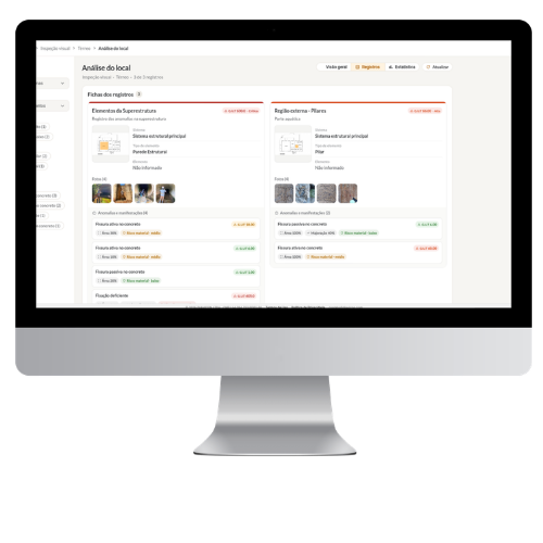 Análise de um local inspecionado na plataforma web DIAVICON, em um monitor
