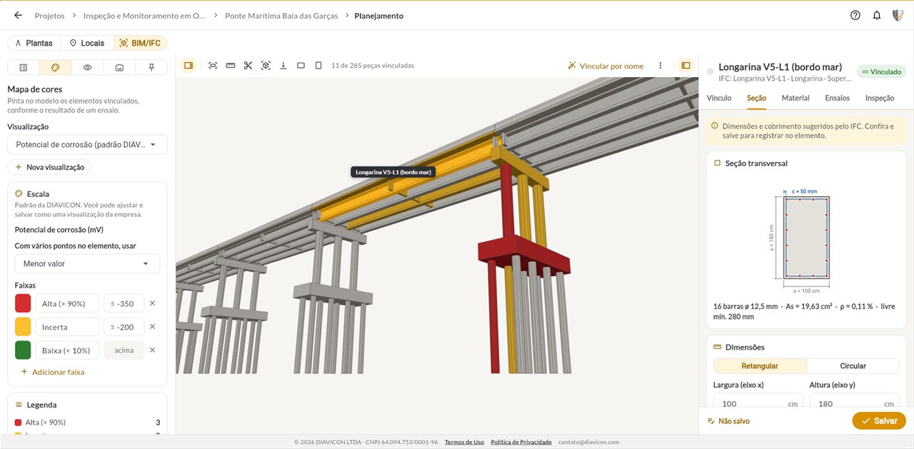Seção de um elemento no modelo BIM/IFC da estrutura, na plataforma DIAVICON